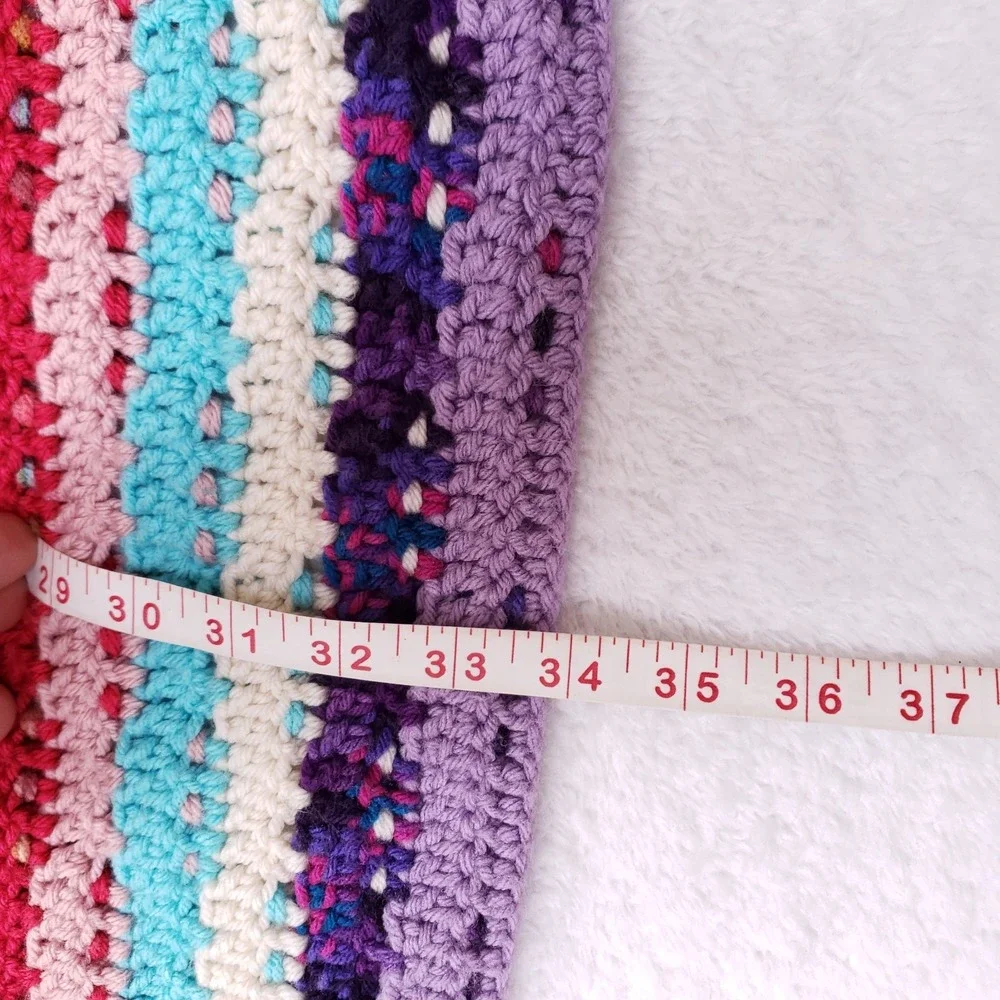Handmade Multicolor Crochet Knit Blanket 35x60 Boho Retro Fringe Throw‎